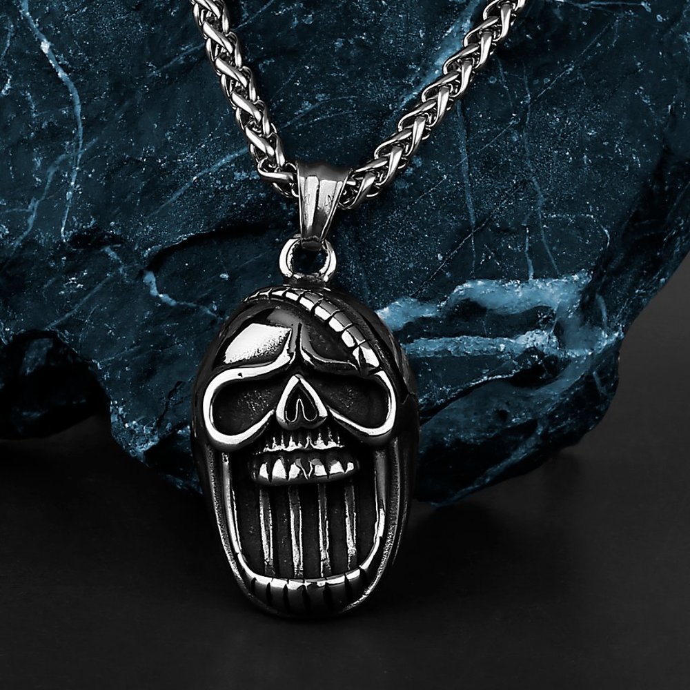 ❤️Retro Exaggerated Big Mouth Skull Head Stainless Steel Necklace,GP1231495 - Picture 5 of 9
